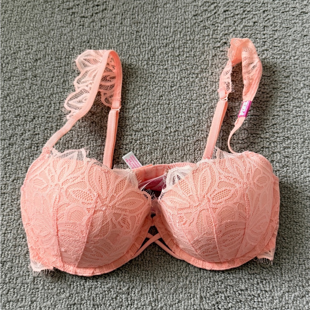Victoria's Secret Pink Date Coral Push Up Bra 32D